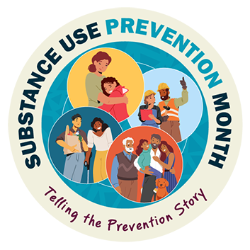 'Substance Use Prevention Month: Telling the Prevention Story' with a diverse group of smiling people