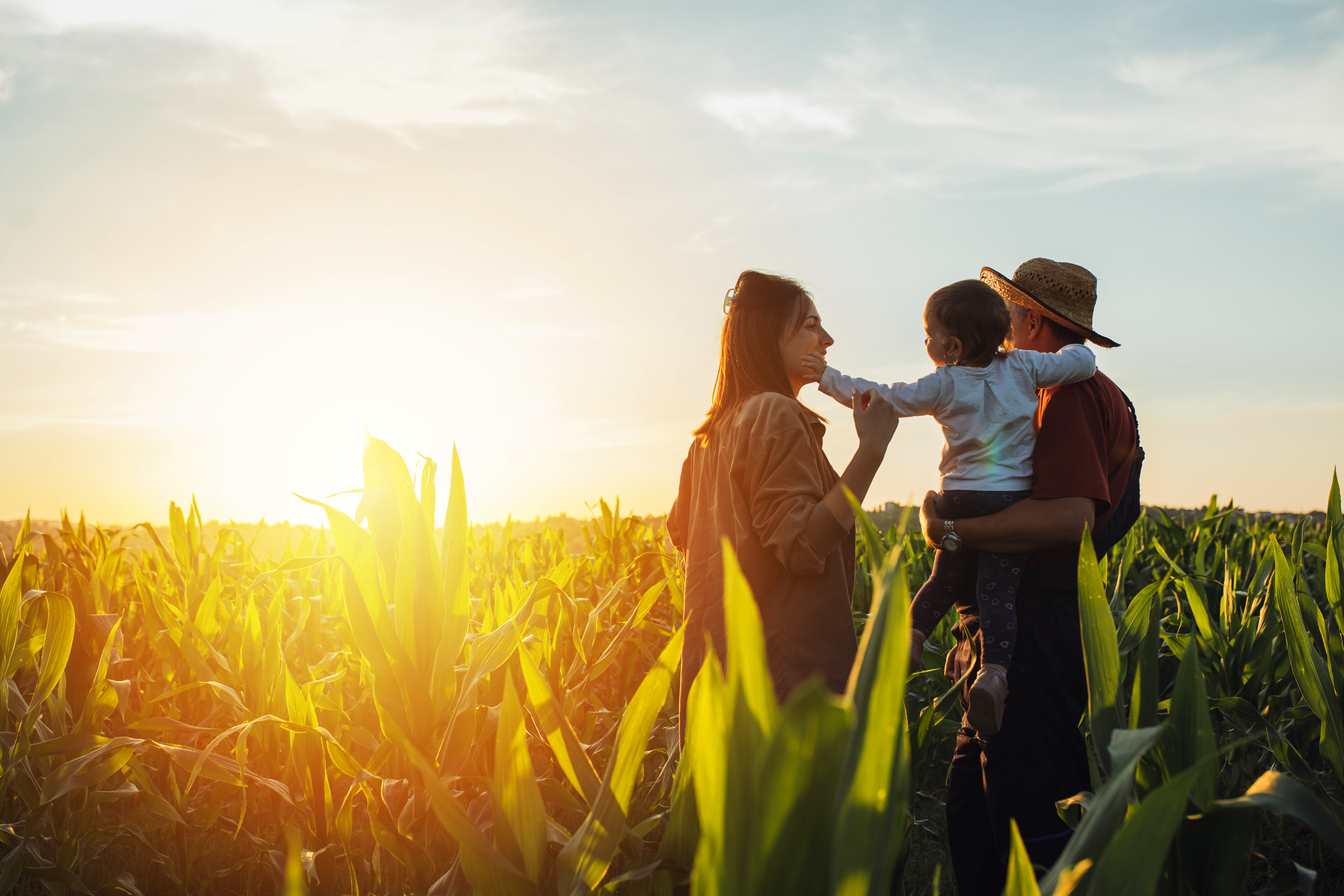 Family of three in field