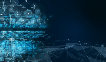 Black background with blue glowing lines and connected nodes